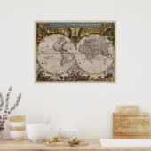 1664 Kaart van de wereld Poster (Keuken)