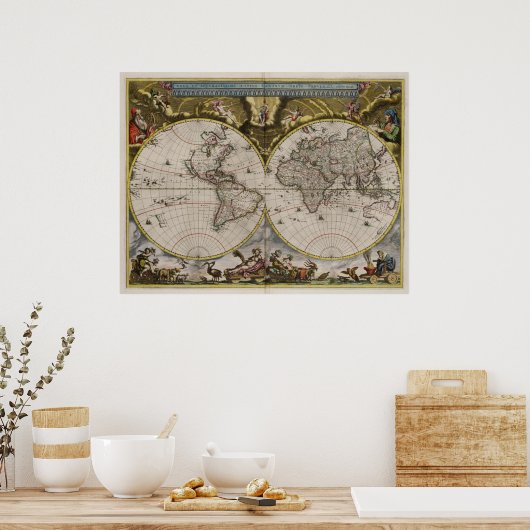 1664 Kaart van de wereld Poster (Keuken)