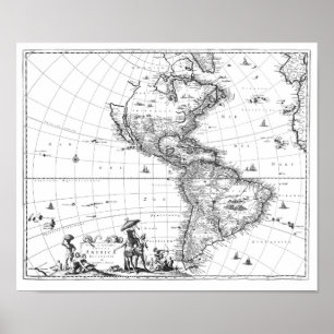 1671 Kaart naar Amerika Poster