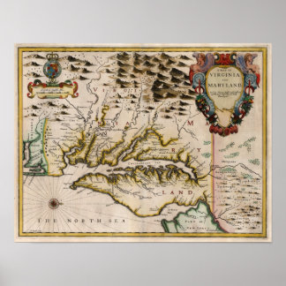 1676 Kaart van Virginia en Maryland Poster