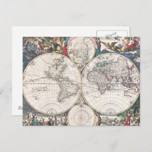 1685 Bormeester Map of the World Briefkaart (Voorkant / Achterkant)