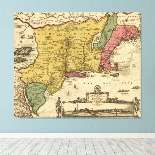 1685 Map - New Belgium, The New World, New England Canvas Afdruk (Insitu (Houten vloer))