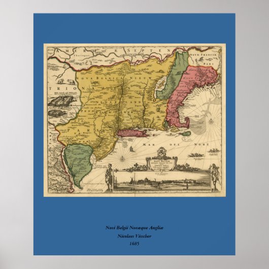 1685 Map - New Belgium, The New World, New England Poster (Voorkant)
