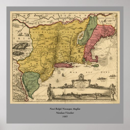 1685 Map - New Belgium, The New World, New England Poster (Voorkant)