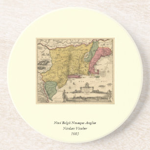 1685 Map - New Belgium, The New World, New England Zandsteen Onderzetter