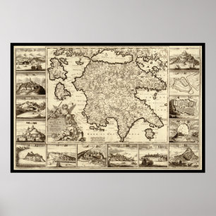 1688 Griekenland / Griekse Peloponesische kaart Poster