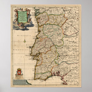 1690 Kaart van Portugal Poster