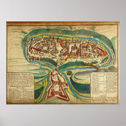 1691 Franse kaart van de stad Kamianets Podilskyi Poster (Voorkant)