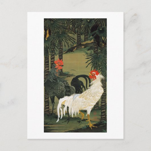 16. 棕 鶏 図, 若 palm Tree & Rooster, Jakuchu Briefkaart (Voorkant)