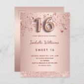 16 16e roos gouden sterren roze ballonschrift briefkaart (Voorkant / Achterkant)