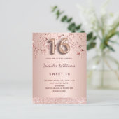 16 16e roos gouden sterren roze ballonschrift briefkaart (Staand voorkant)