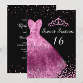 16 16e verjaardag van de roze dress & Black Sweet Kaart (Voorkant / Achterkant)