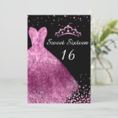 16 16e verjaardag van de roze dress & Black Sweet Kaart (Staand voorkant)