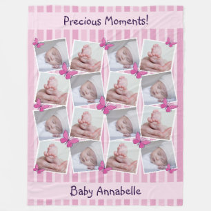 16 Afbeeldingen collage kostbare momenten roze Fleece Deken