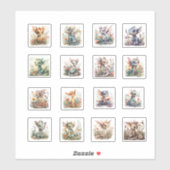 16 Baby Draken met bloemen Stickers (Vel)