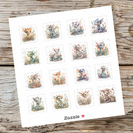 16 Baby Draken met bloemen Stickers