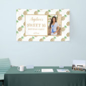 16 Birthday Gold White Pineapple Foto Spandoek (Beurs)