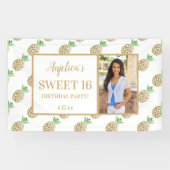 16 Birthday Gold White Pineapple Foto Spandoek (Horizontaal)