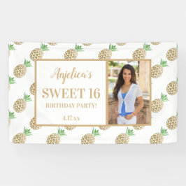 16 Birthday Gold White Pineapple Foto Spandoek