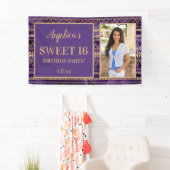 16 Birthday Paars Gold Boho Foto Spandoek (Insitu)