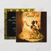 16 BIRTHDAY PARTIJ, GOLD GEEL ZWART DAMASK KAART (Voorkant / Achterkant)