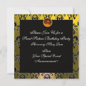 16 BIRTHDAY PARTIJ, GOLD GEEL ZWART DAMASK KAART (Achterkant)