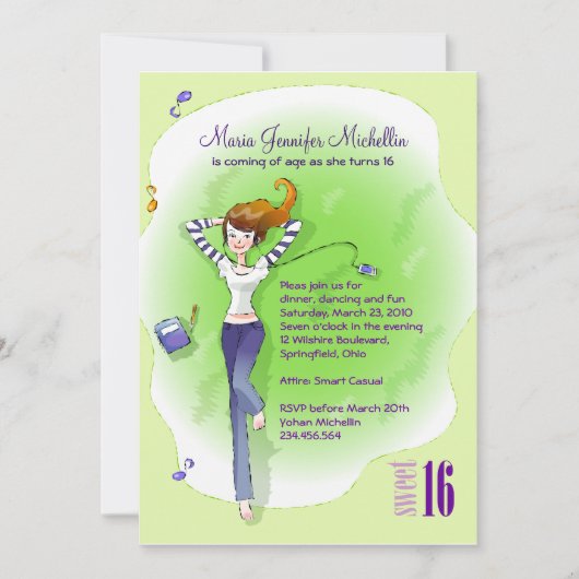 16 Birthday Party Invitation Kaart (Voorkant)