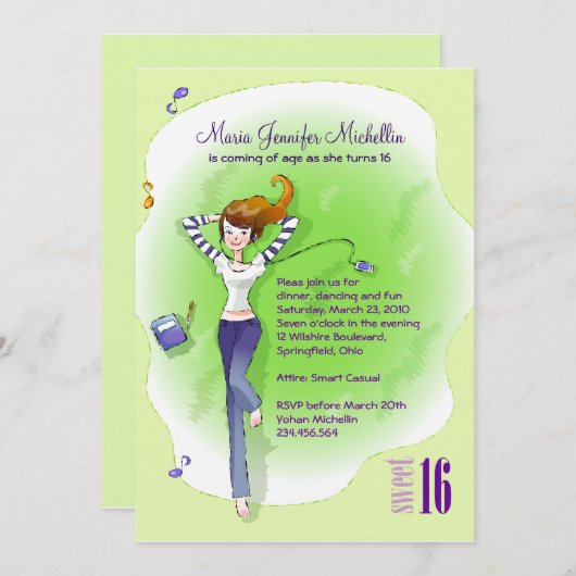 16 Birthday Party Invitation Kaart (Voorkant / Achterkant)