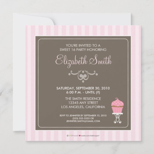 16 Birthday Party Invitation (roze) Kaart (Achterkant)