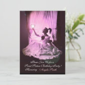 16 BIRTHDAY PARTY, PINK PAARSE ZWARTE DAMASK KAART (Staand voorkant)