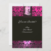 16 BIRTHDAY PARTY, PINK PAARSE ZWARTE DAMASK KAART (Achterkant)