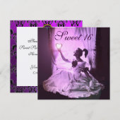 16 BIRTHDAY PARTY, PINK PAARSE ZWARTE DAMASK KAART (Voorkant / Achterkant)