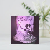 16 BIRTHDAY PARTY, PINK PAARSE ZWARTE DAMASK KAART (Staand voorkant)