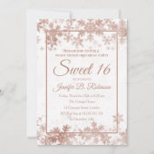 16 Birthday Roos Gold White Foil Snowflakes Kaart (Voorkant)