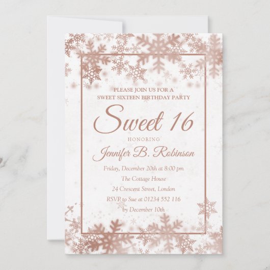 16 Birthday Roos Gold White Foil Snowflakes Kaart (Voorkant)