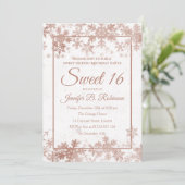 16 Birthday Roos Gold White Foil Snowflakes Kaart (Staand voorkant)