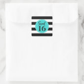 16 Birthday Turquoise Black White Vierkante Sticker (Tas)