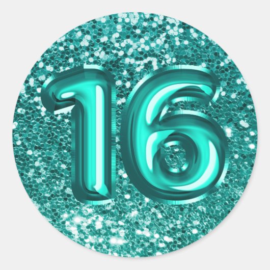 16 Blauwgroen Folie ballonnen Sparkly Chunky Glitt Ronde Sticker (Voorkant)