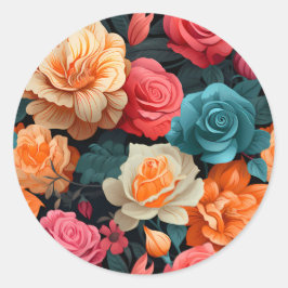 #16 Bloemen patroon Ronde Sticker