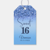 16 Blue Faux Glitter Girly Birthday Gift Label Cadeaulabel (Voorkant)