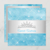 16 Blue Glitter Silver Jewel Tiara Party 16 Kaart (Voorkant / Achterkant)