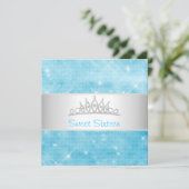 16 Blue Glitter Silver Jewel Tiara Party 16 Kaart (Staand voorkant)
