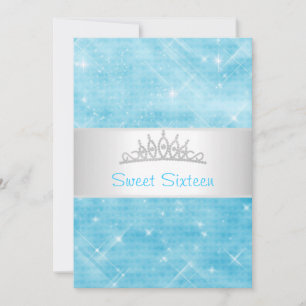 16 Blue Glitter Silver Jewel Tiara Party 16 Kaart