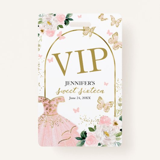 16 Blush Floral Birthday 16 Birthday VIP Badge (Voorkant)