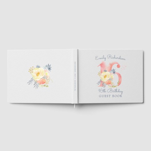 16 Blush Pink Floral 16th Birthday Gastenboek (Volledig)