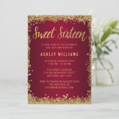 16 Bourgogne Gold Glitter Birthday Invitation Kaart (Staand voorkant)