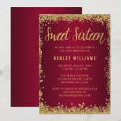16 Bourgogne Gold Glitter Birthday Invitation Kaart (Voorkant / Achterkant)