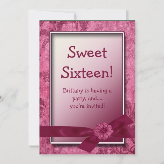 16 Burgundy Birthday Party Invitation Kaart (Voorkant)