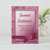 16 Burgundy Birthday Party Invitation Kaart (Staand voorkant)