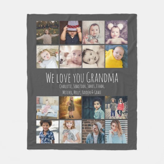 16 Collage And Personalized Text foto's Fleece Deken (Voorkant)